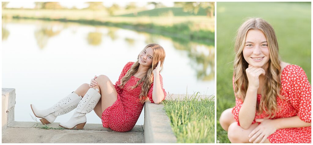 Emma Smiling big in front of the pond at Centennial Park Springfield IL